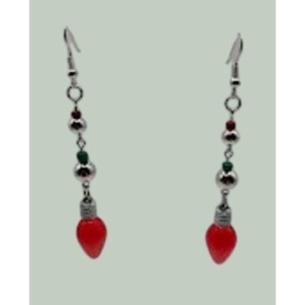 Handmade Earrings Red Christmas Light Bulb Dangle Holiday Jewelry